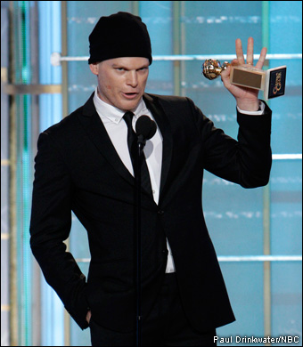 Michael C. Hall, winner best actor - TV series drama for 'Dexter,' on stage during the 67th annual Golden Globe Awards held at the Beverly Hilton Hotel on January 17, 2010.