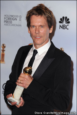 Kevin Bacon after winning the Golden Globe for his acting in the TV movie 'Taking Chance.'