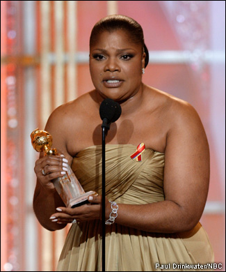 Mo'Nique, winner best supporting actress - motion picture for 'Precious: Based on the Novel Push by Sapphire,' on stage during the 67th annual Golden Globe Awards held at the Beverly Hilton Hotel on January 17, 2010.