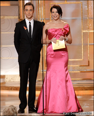 Presenters Jim Parsons and Lauren Graham at the 67th annual Golden Globes.
