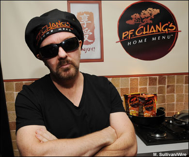 Ricky Gervais attends P.F. Chang's Home Menu at the Frozen Moments Gift Lounge backstage celebrating the 62nd Primetime Emmy Awards by On 3 Productions - Day 1 at Nokia Theatre L.A. Live on August 28, 2010 in Los Angeles, California.