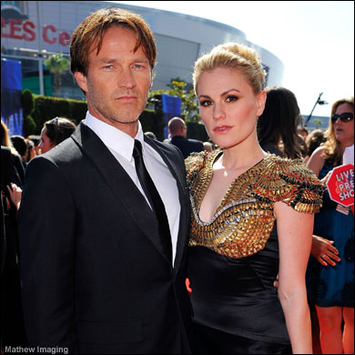 Stephen Moyer and Anna Paquin arrive at the 62nd Annual Primetime Emmy Awards held at the Nokia Theatre L.A. Live on August 29, 2010 in Los Angeles, California.