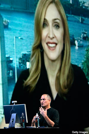 2005: Steve Jobs talks with Madonna using iChat as he introduces the new iPod cell phone.