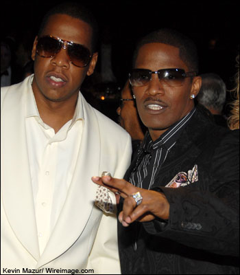 Jay-Z and Jamie Foxx at the 2006 Clive Davis Pre-GRAMMY Awards Cocktail Reception and Dinner, Beverly Hills, CA