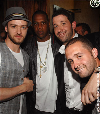 Justin Timberlake, Jay-Z, Eytan Sugarman and Trace Alaya during the grand opening of Timberlake's restaurant, Southern Hospitality, in New York City - July 18, 2007