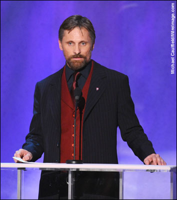 Actor Viggo Mortensen on stage at the 14th Annual Screen Actors Guild Awards at the Shrine Auditorium on January 27, 2008 in Los Angeles, California.